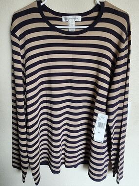Jones New York Navy & Tan Striped Knit Top